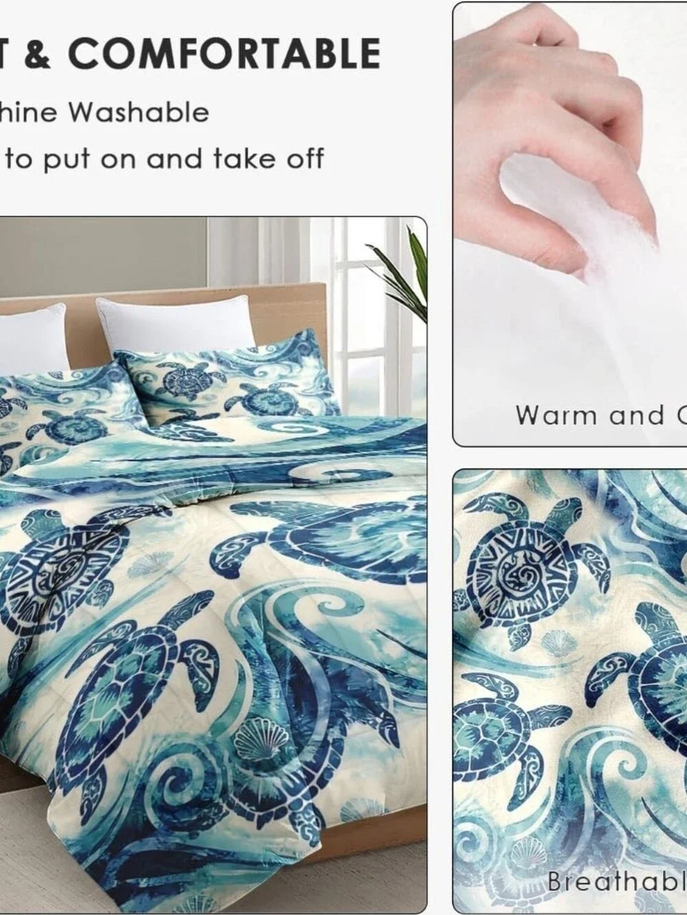 NWOT! 3 Piece Premium Full Size Coastal Turtle Comforter Set w/2 Pillowcases